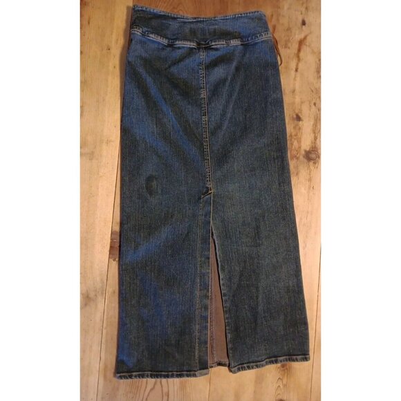 Vtg Jalate Denim Maxi Skirt Juniors 9 10 Grommet Strappy Fringe Tie Western Boho - Picture 4 of 6